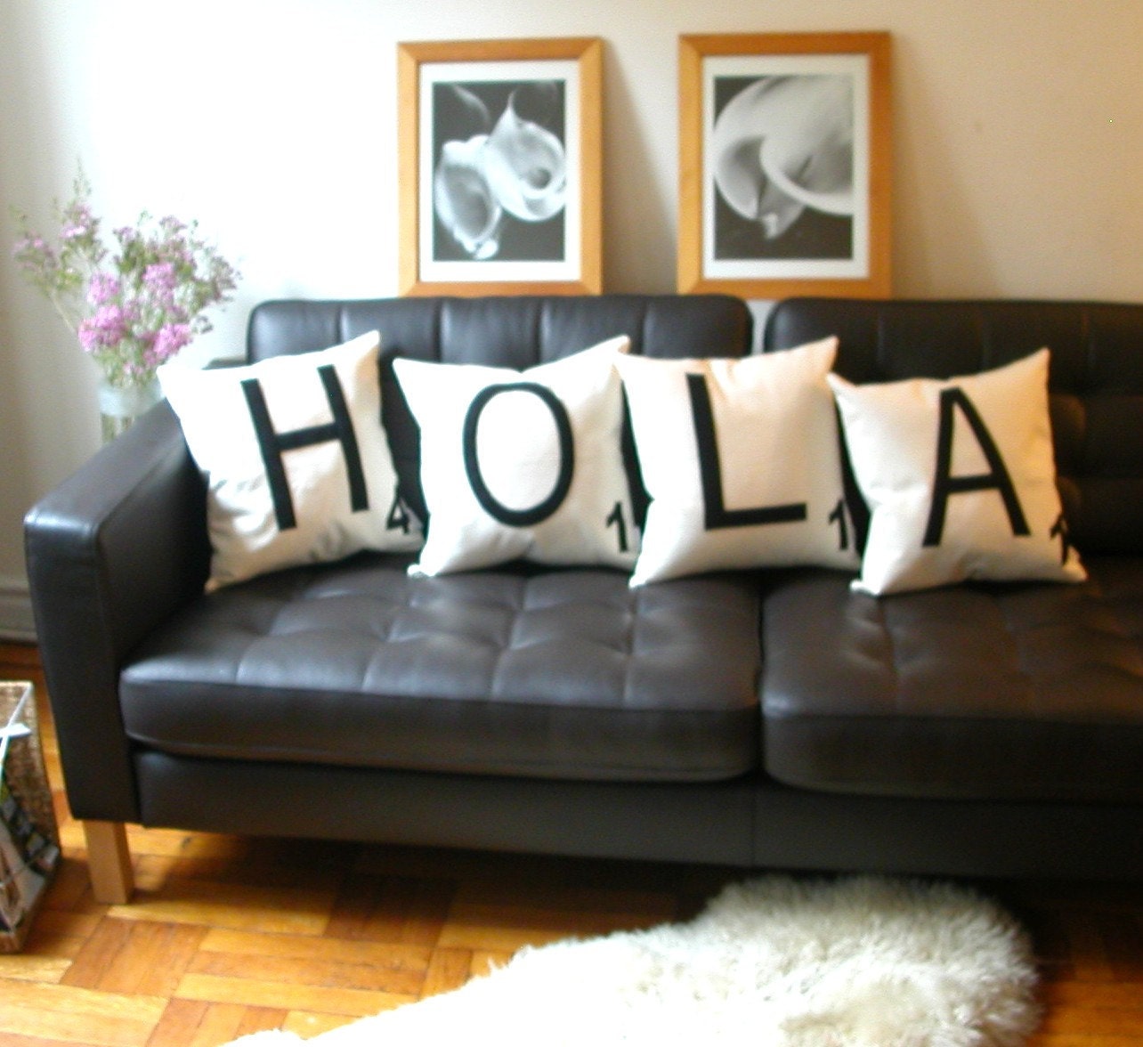 4 Personalized Canvas Scrabble Cushion COVERS, Name Pillow Cover, Word Pillow Cover -Pillow HOLA or  any 4 letters