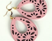 Pink Teardrops wooden teardrop earrings