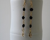 Birdie black and gold long earrings