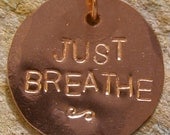 Just Breathe - Custom Handstamped Solid Copper Necklace with Swarovski Crystal Wire Wrapped on the Ball Chain of Your Choice by Jean Skipper