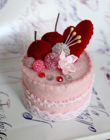 SALE Felt Cake Handmade - Valentine's Day Heart Collection - Tea Party Toy or Home Decoration - Photograper Prop