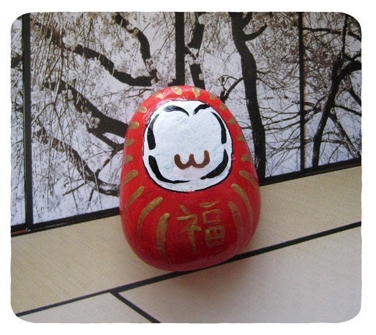 Daruma Rock Painting - Hand Painted Good Luck Whising Doll