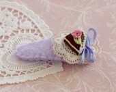 Baby Girl Lavender Hair Clip With Handmade Miniature Cake and ribbon - Felt and Polymer Clay