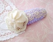 SALE Girl or Woman Felt Hair Clip - Whipped Cream Macaroon with Lace - No-Slip Grip Included