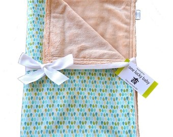 DEW DROPS Blue Minky Baby Blanket