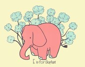Screenprint - Nursery Art Print E is for Elephant  - Alphabet Print Nursery Poster - Kids Wall Art Animal Art Print