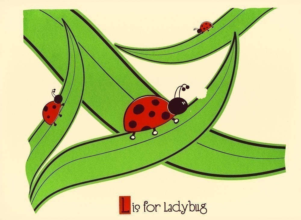 Screenprint L is for Ladybug Alphabet Print - Nursery Art Poster - Kids Room Wall Art Print