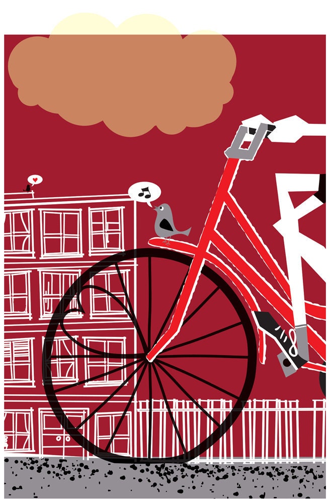 Screenprint - Bike Love art print - Going To See My Baby Ruby - Hand Pulled Bike Silkscreen Poster