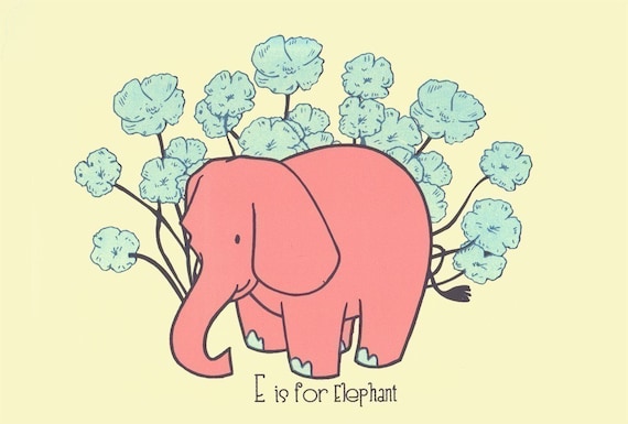 Screenprint - Nursery Art Print E is for Elephant - Alphabet Print Nursery Poster - Kids Wall Art Animal Art Print