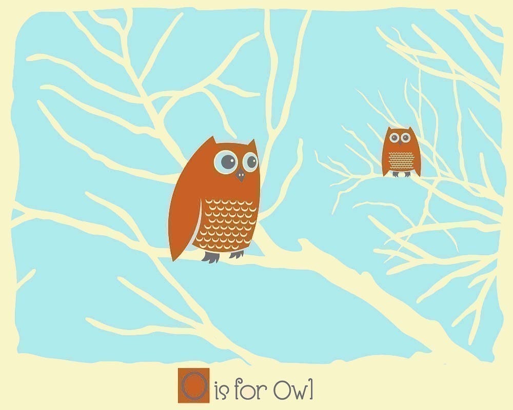 Nursery Screenprint - O is for Owl - Alphabet Print - Kids Wall Art Animal Alphabet art print