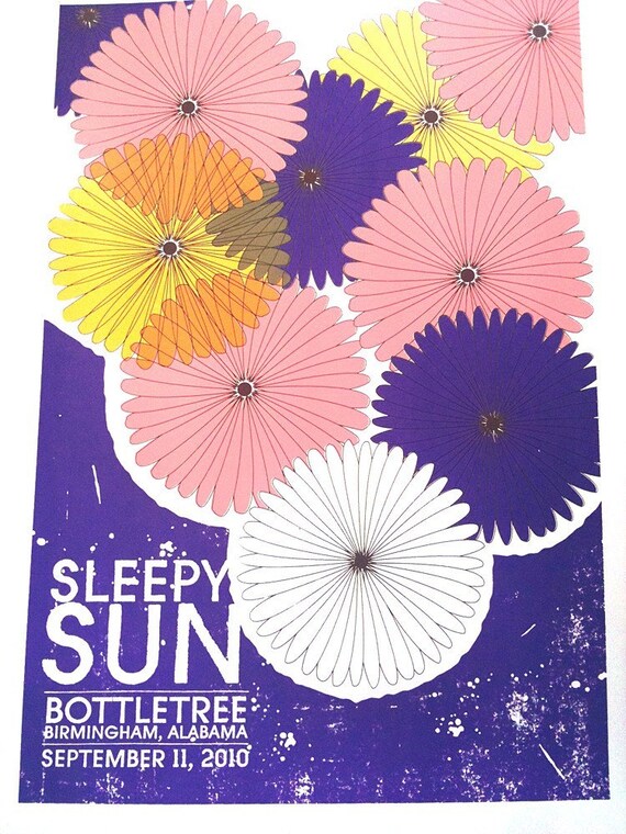Rock gig poster - Sleepy Sun - hand screenprinted, limited edition silksccreen