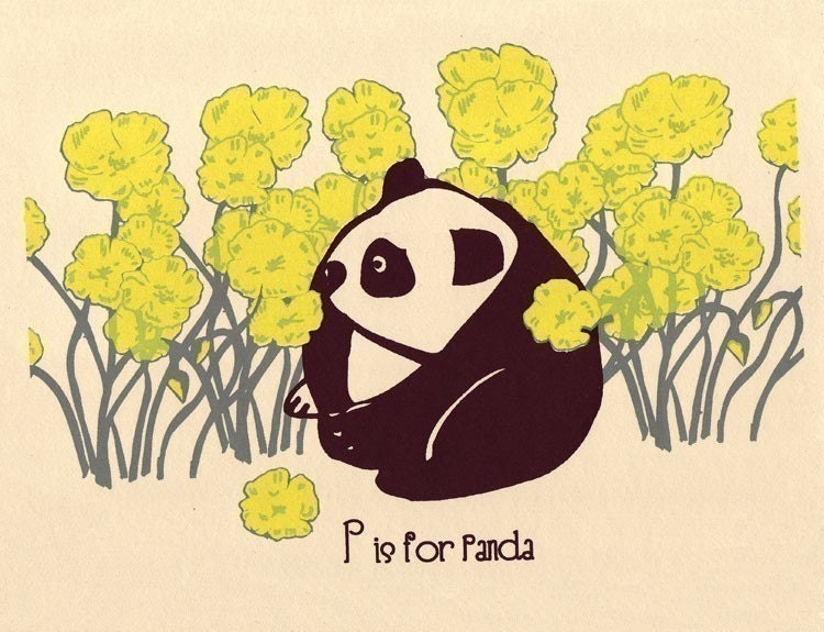 P is for Panda Nursery Print - Alphabet Print Screenprint ABC Poster - Animal Nursery Art - Kids Wall Art by strawberryluna