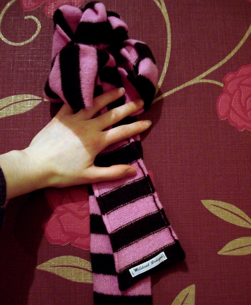 Sale - Skinny Felted Lambswool Scarf in Pink and Chocolate