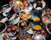 Set of 50 1" Button Party Favors - Vintage Halloween - Professional Quality - Cats Witches Owl