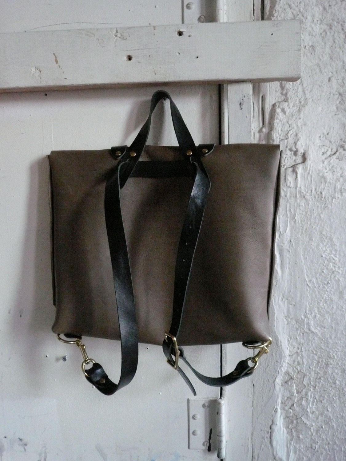briefcase rucksack in taupe and black