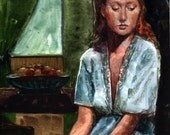 Original Framed Watercolor Remembering a Dream Figure Interior DelPesco