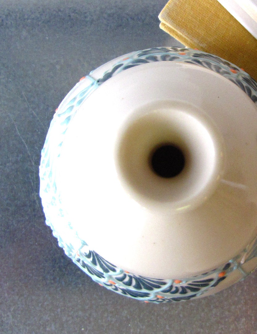SALE Large bud vase in Peacock and Turquoise