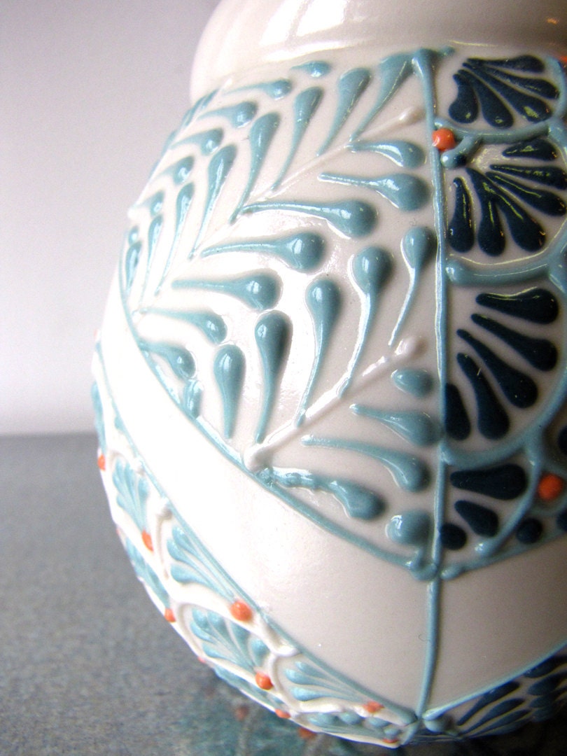 SALE Large bud vase in Peacock and Turquoise