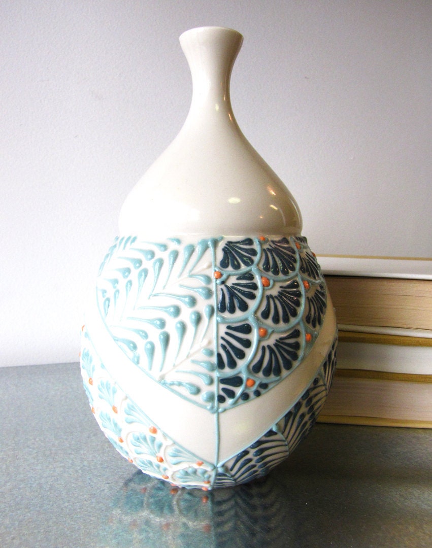 SALE Large bud vase in Peacock and Turquoise