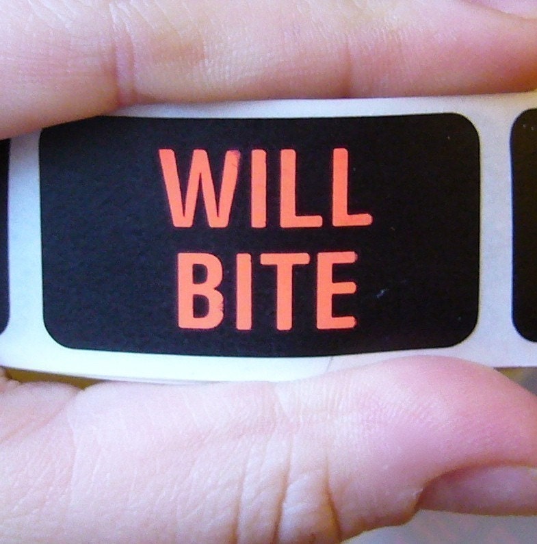 40 'WILL BITE' warning stickers, 1.5 inch
