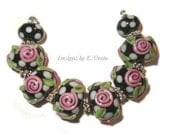 Lampwork beads - Rose Chic - handmade glass bead set by K. Urato SRA