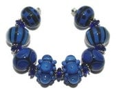 Lampwork Beads - Navy and Black - handmade glass bead set by K. Urato SRA