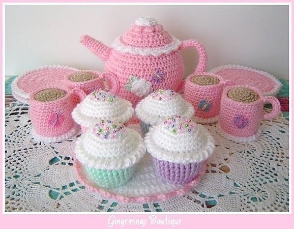 NEW LOWER PRICE  pdf  Crochet Pattern - Tea Set