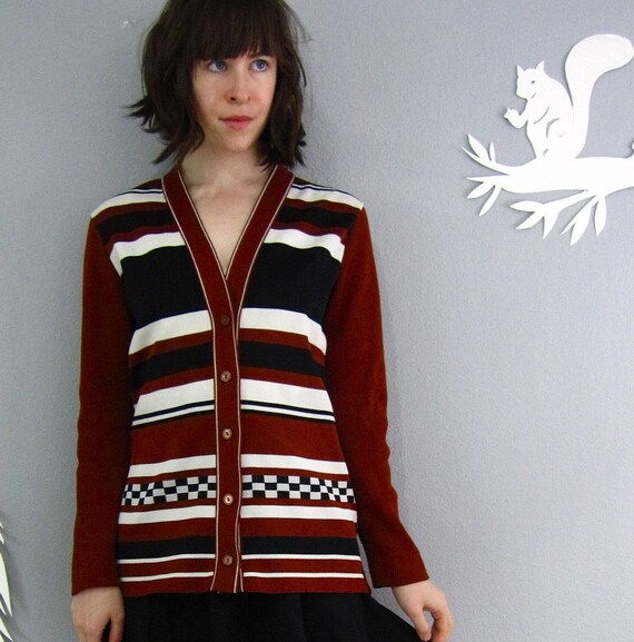vintage CHESS TOURNAMENT striped cardigan