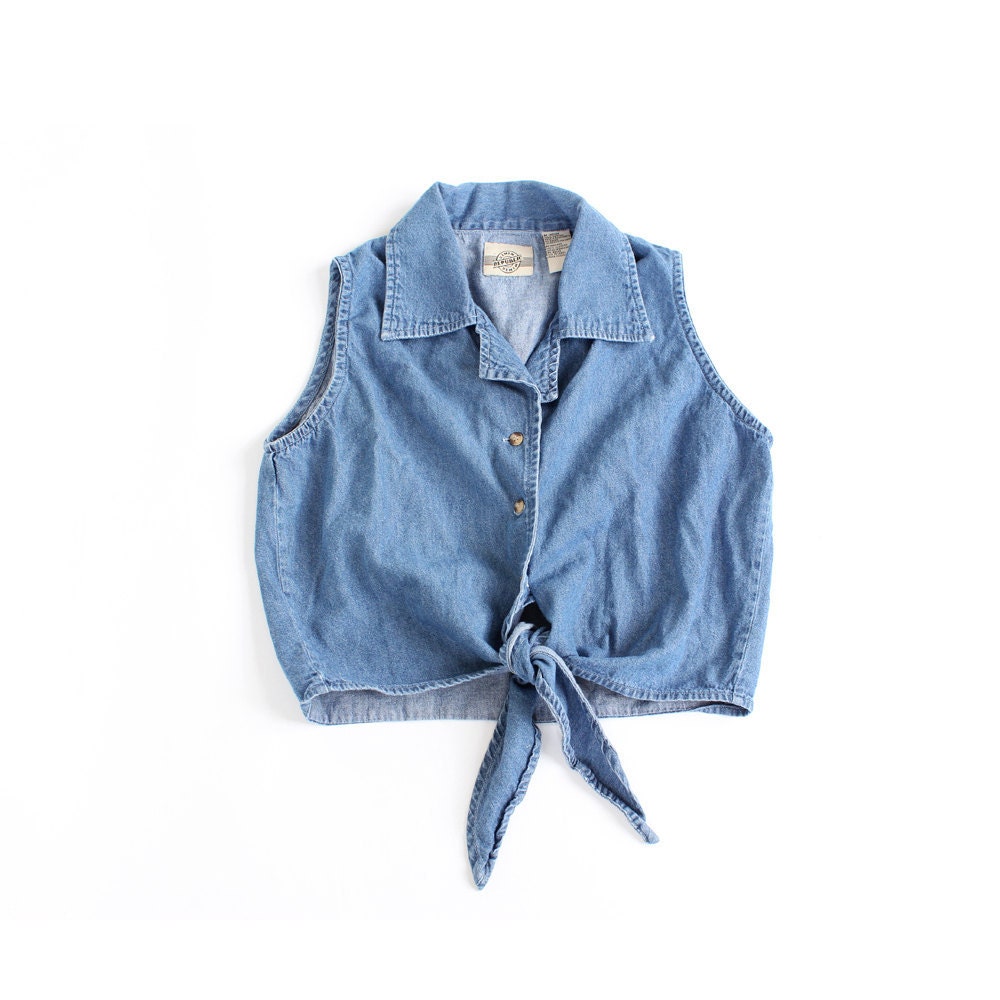 vintage 90's denim summer CROP TOP tie shirt blouse