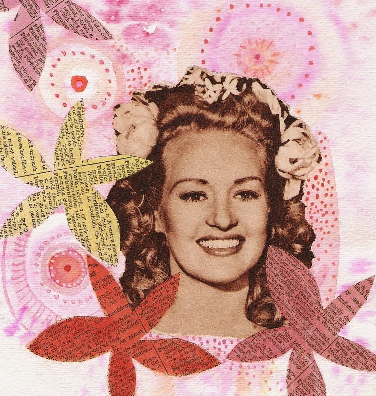 Original Mixed Media Collage - Betty Grable Goes Electric