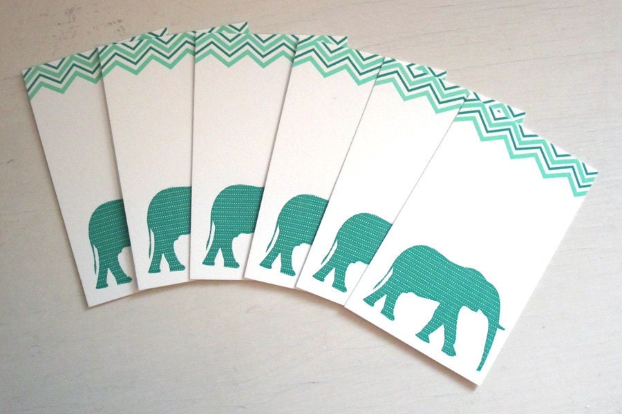 Chevron Elephant  Letterpress Tag - 6 Pack