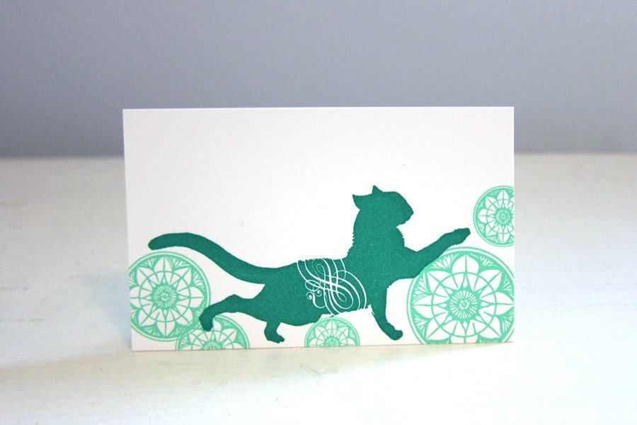 Emerald Cat Letterpress Tag - 6 Pack