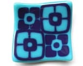 Dark Purple and Turquoise mod flowers fused glass mini plate