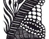 Guiro / Tropical musical instrument / original art / linocut relief print / by Diane Cutter / matted for 9x12 frame
