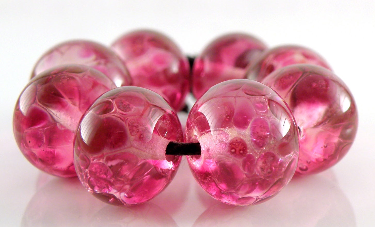 Cranberry Pink - Handmade Artisan Lampwork Glass Round Beads 8mmx12mm- SRA (Set of 8 Beads)