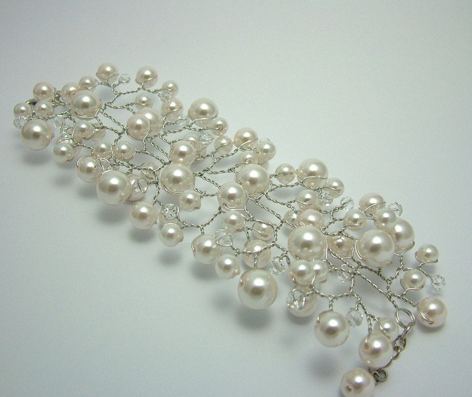 Pearl and Crystal Vine Cuff Bracelet