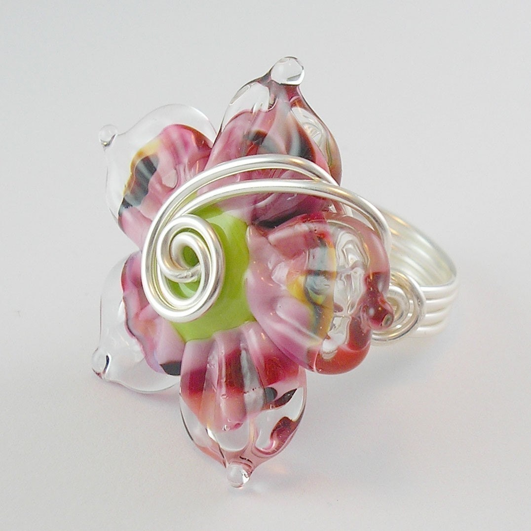 Speckle Pink Lampwork Ring - Angelfire Art Glass