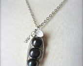 Deep Blue Almost Black 3 Pearl Pea Pod Necklace