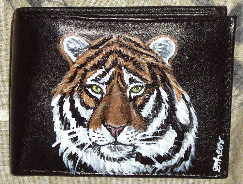 Tiger Wild Cat Custom Painted Leather Men wallet - daniellesoriginals