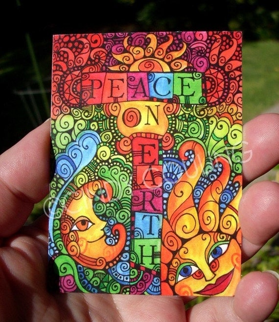 Sun and Moon Peace on Earth ACEO / ATC Print Magnet