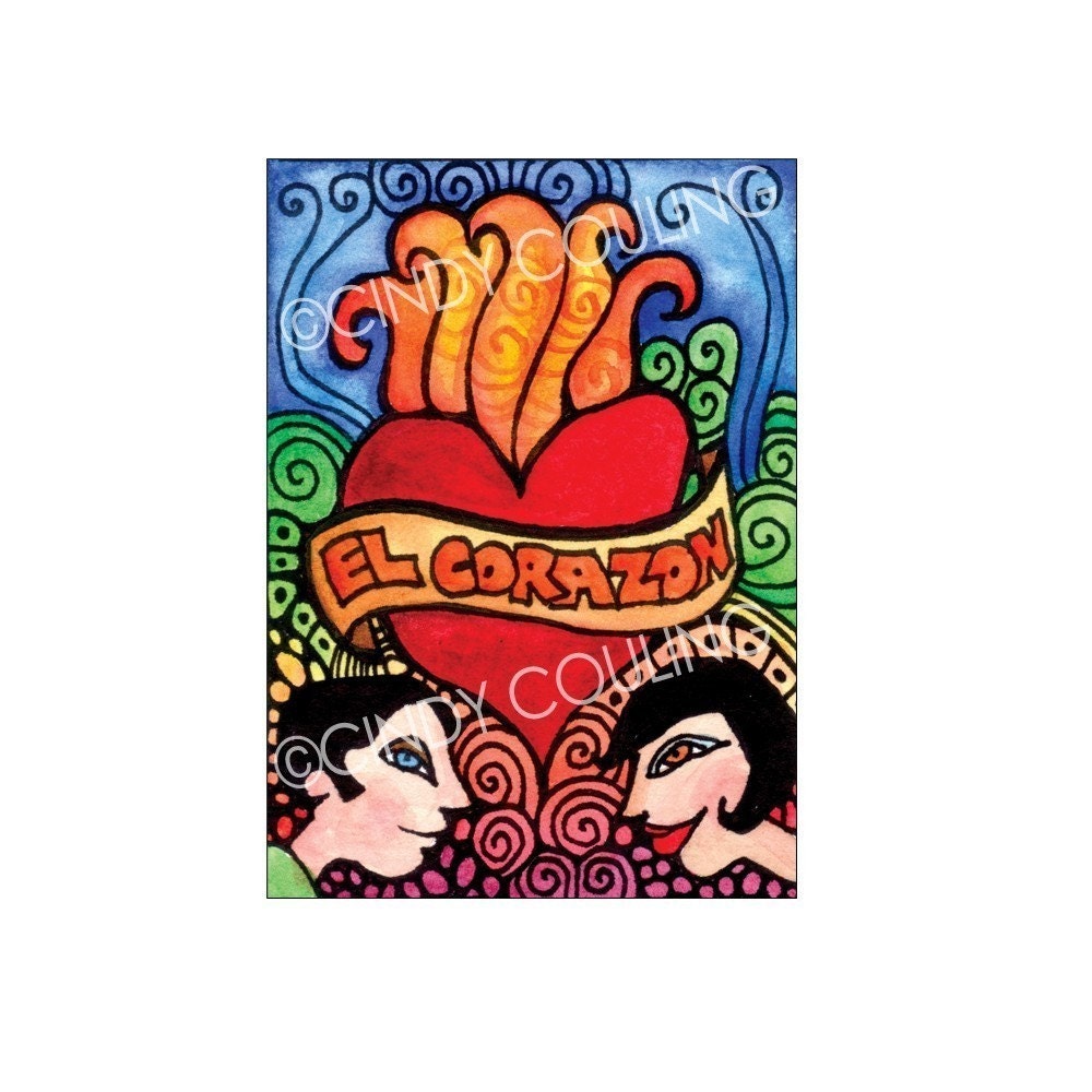 El Corazon - The Heart Loteria Series ATC - ACEO Artist Trading Card Print