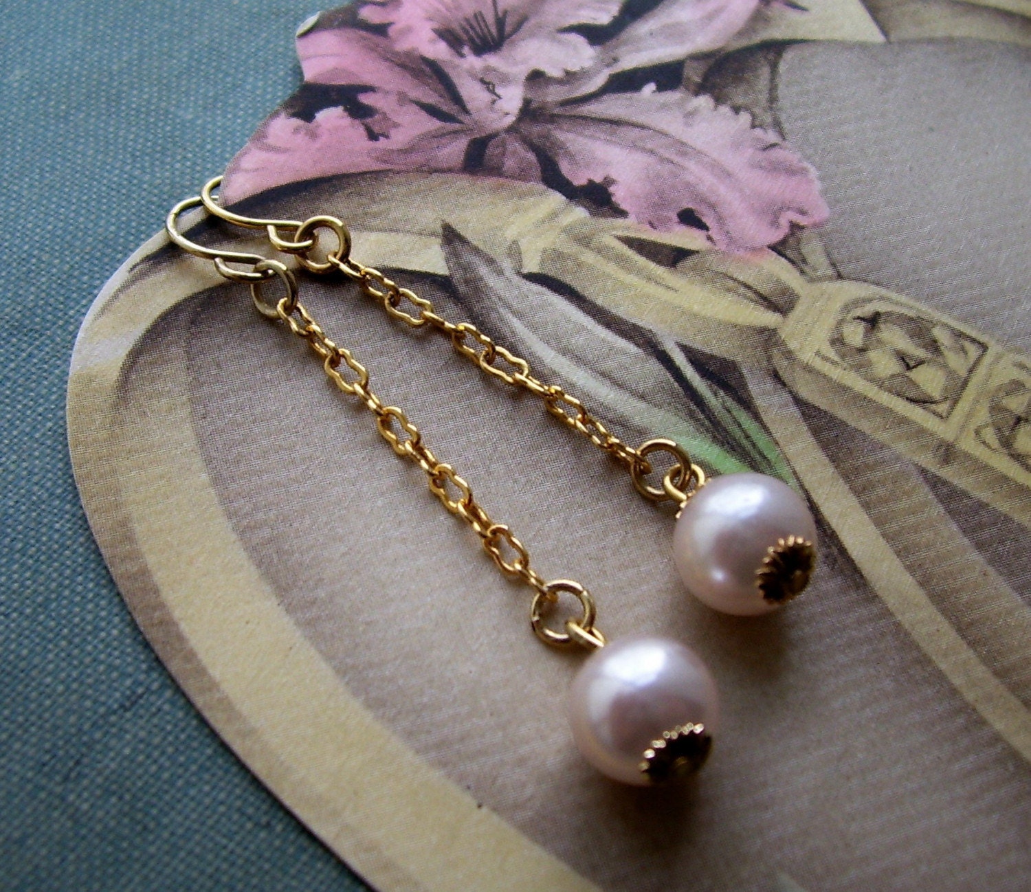 Pink Pearl Drop Dangle Earrings