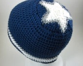 Star Beanie  - adult crocheted beanie - Navy Blue with White Star