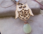 Little Hoot - Wooden Owl Wire-wrapped New Jade Stone Earthy Organic Earth Day Gifts for her under 25 Etsy Necklace
