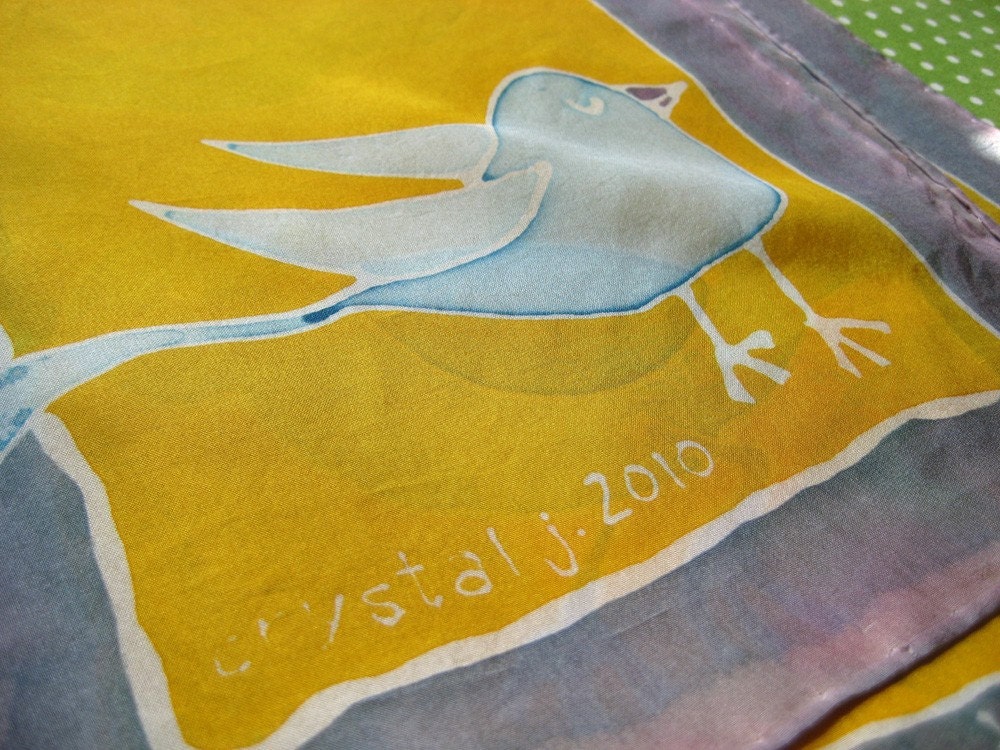 silk scarf with hand painted birds