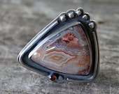 compass cocktail ring - sterling silver and mexican lace agate