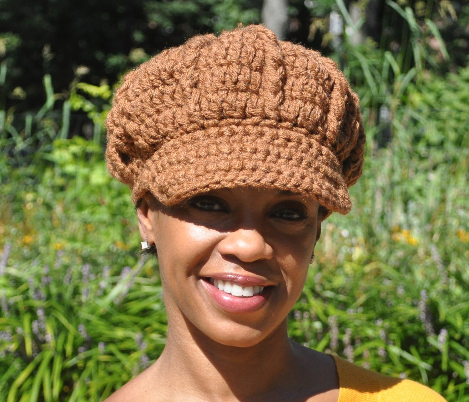 Caramel Newsboy Hat - Woman's Crochet Hat with Brim