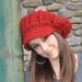 Red Crocheted Hat - Cranberry Red Hat- Crocheted Newsboy Hat