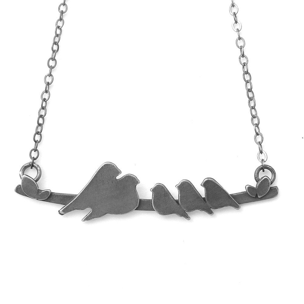 Bird Family Necklace w/ 3 babies