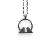 Circle Lovebird Necklace with Dark Grey Finish